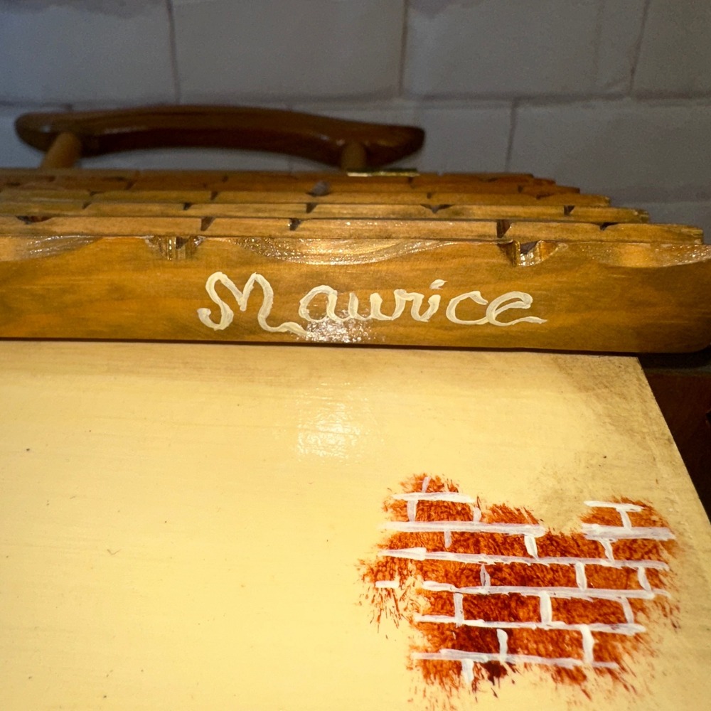 Maurice Handmade Wooden Laundry Shop Box Purse Cottage Novelty Bag Hand Painted - Picture 9 of 16